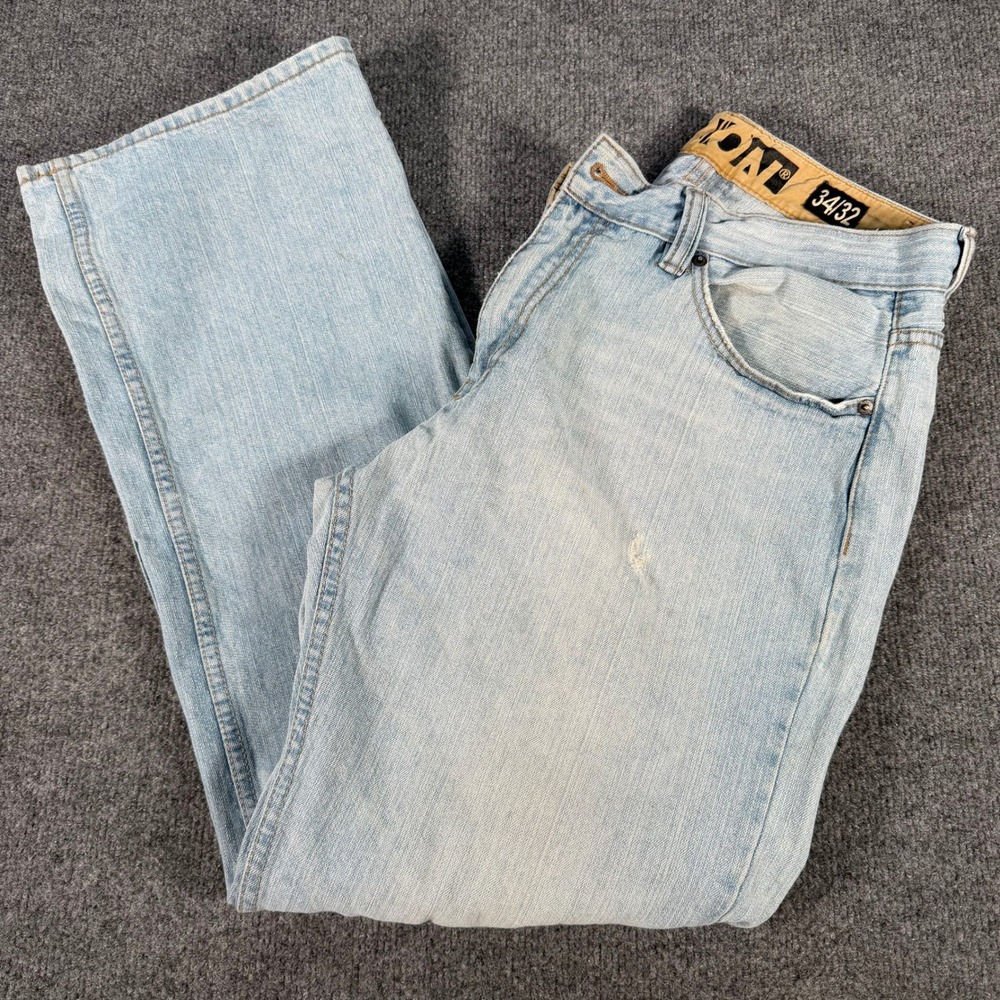 Iron Mens Mid Rise Loose Straight Leg Jeans Light Wash Distressed 34x32 #4229